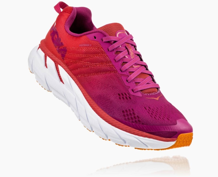 Hoka Løpesko Asfalt Outlet - HOKA ONE ONE Clifton 6 Wide Dame Rød [NO-46FWVS]